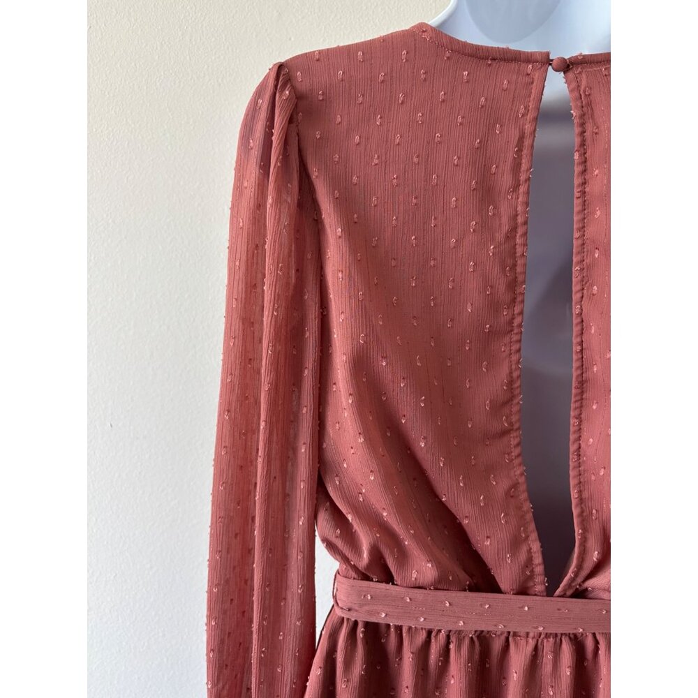 Lulus Romper Small Surplice Wrap Tie Waist Back Cutout Boho Cottagecore Coquette - Picture 10 of 14